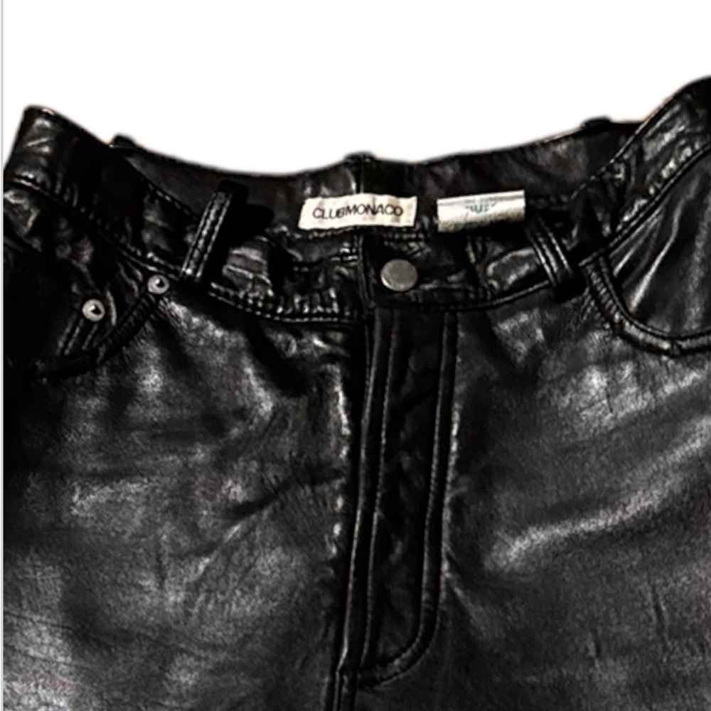 2X HP. CLUB MONACO Genuine Leather Vintage Black Zip Fly Pants - Picture 2 of 6